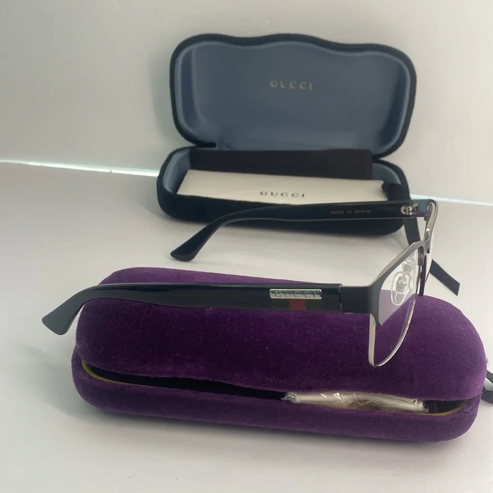New - GUCCI GG0750O 001 square optical matte black and silver with shiny black…